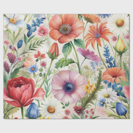 Presente Papel de Decoupage Florais Selvagens Seamless Aqua