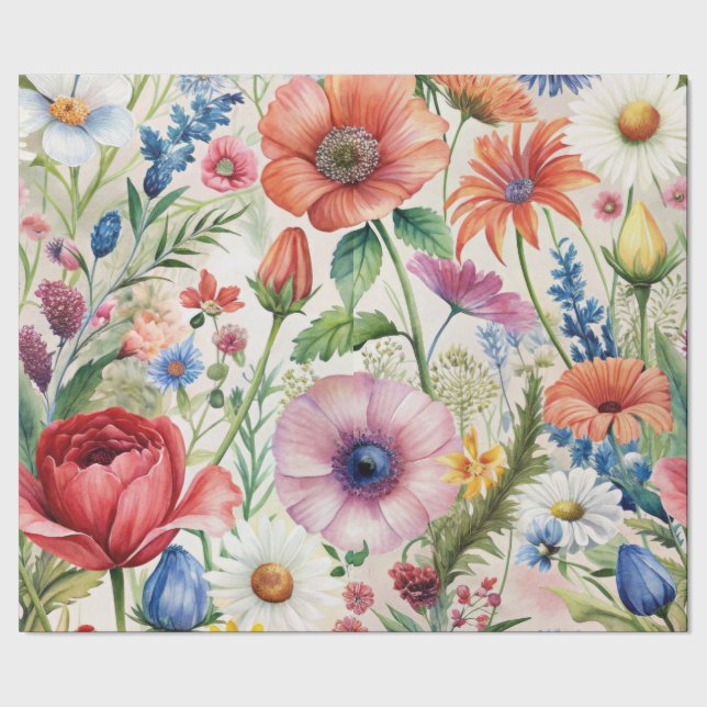 Presente Papel de Decoupage Florais Selvagens Seamless Aqua (Barra)