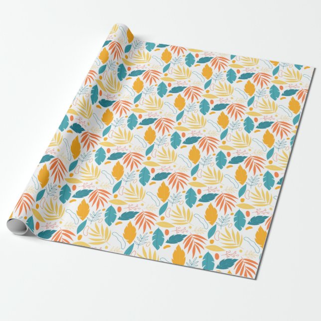 Presente papel de embalagem de design de folhagem azul e do (Desenrolado)