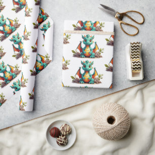 Presente Papel De Embalagem De Dragão De Bebê Verde E Quent