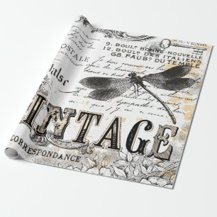 Presente Papel De Embalagem De Dragonfly - Vintage Francês
