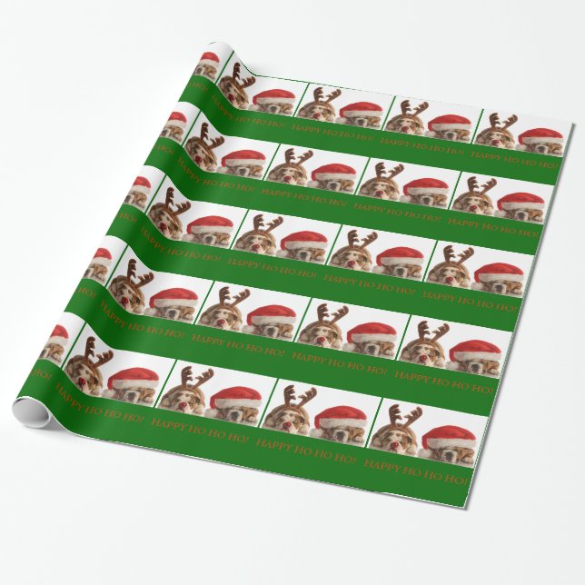 PRESENTE PAPEL DE EMBALAGEM DE FERIADO DE NATAL BULLDOG (Desenrolado)