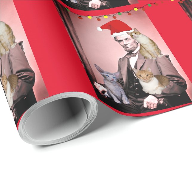 PRESENTE PAPEL DE EMBALAGEM DE GATOS CHRISTMAS-ABRAHAM LINC (Ponta do rolo)