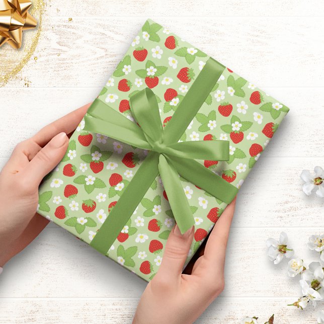 Presente Papel De Embalagem De Morangos Florais (Criador carregado)
