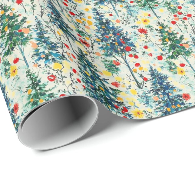 Presente Papel De Embalagem De Natal Com Árvores De Natal (Ponta do rolo)