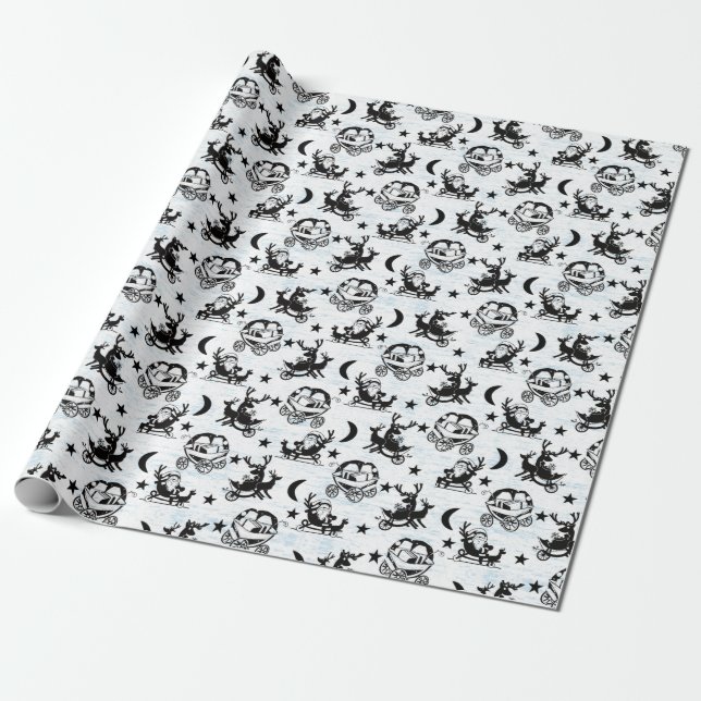 Presente Papel de embalagem de Natal preto e branco (Desenrolado)