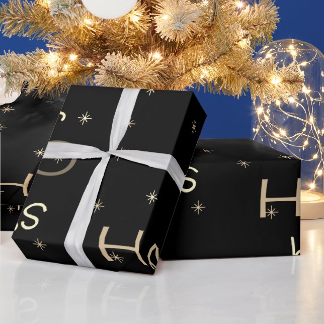 Presente Papel de embalagem de Natal preto e dourado (Feriados)