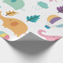 PAPEL DE EMBALAGEM: ELEFANTES E BALÕES DE AR QUENT