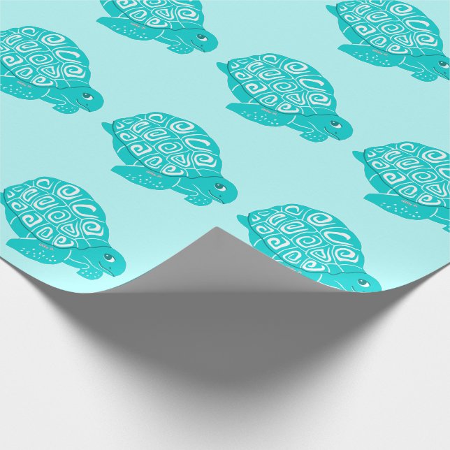 Presente Papel De Embalagem Em Aqua - Padrões De Tartarugas (Ponta)