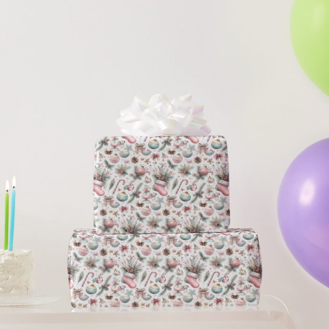Presente Papel de embalagem festivo com ornamentos (Presentes para festas)
