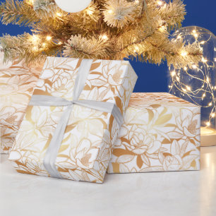Presente Papel de embalagem floral branco e dourado