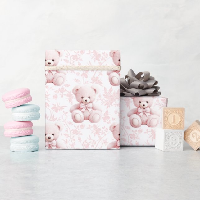 Presente Papel de embalagem floral, cor-de-rosa, de pintinh (Chá de bebê)