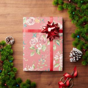 Presente Papel de embalagem floral cor-de-rosa e verde