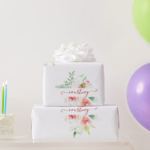 Presente Papel de embalagem personalizado floral cor-de-águ