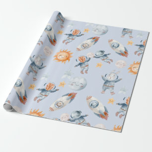 Presente Papel de Embalagem Planeta de Animais do Astronaut
