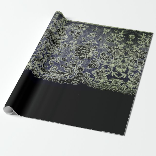 Presente Papel de emblema ANTICO LACE PRETO E AZUL GIFT (Desenrolado)