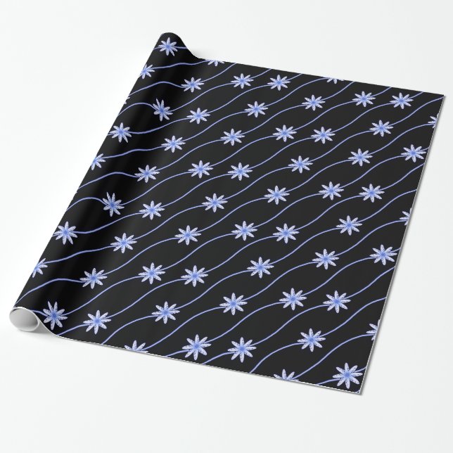 Presente Papel de emblema de padrão floral azul-marisquino (Desenrolado)