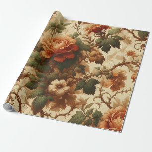 Presente Papel de emblema - Laranja queimada, creme, verde 
