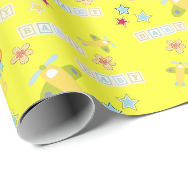 Presente Papel de emblema para bebê amarelo do avião (Ponta do rolo)
