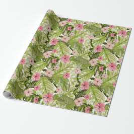 Presente Papel de emblema tropical e folhas