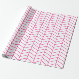Presente Papel de embrulhamento Chevron - Rosa em Branco XL