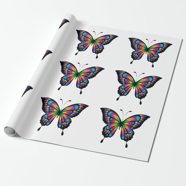 Presente papel de embrulhamento da borboleta arco-íris (Desenrolado)