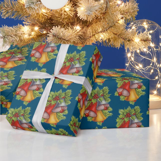 Presente Papel de embrulhamento das cintas de Natal Azul Es (Feriados)