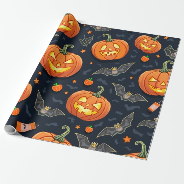 Presente Papel de embrulhamento de abóbora do Halloween (Desenrolado)