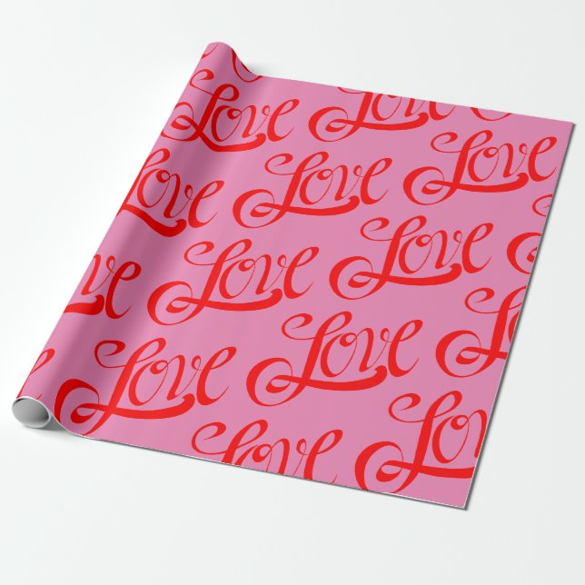 Presente Papel de embrulhamento de amor vermelho e rosa (Desenrolado)