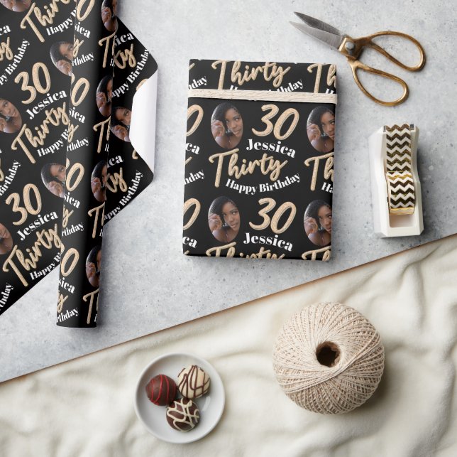 Presente Papel de embrulhamento de aniversário de 30 anos d (Artesanato)