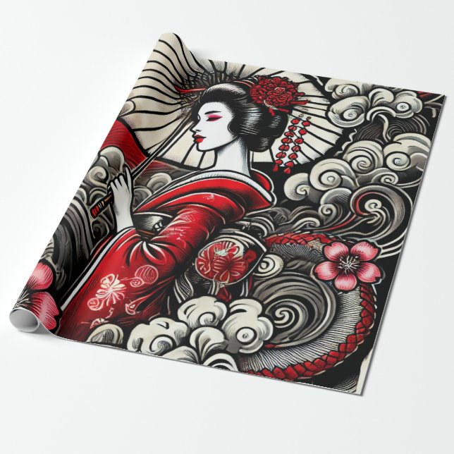 Presente Papel de embrulhamento de arte Geisha - Quebra de  (Desenrolado)