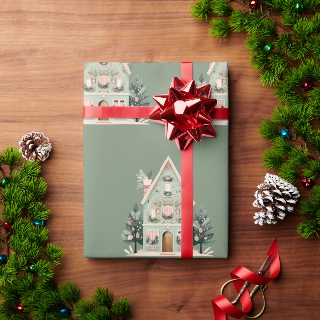 Presente Papel de embrulhamento de casas festivas (Presente de Natal)