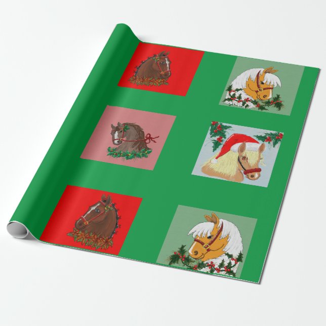 Presente Papel de embrulhamento de cavalos de Natal (Desenrolado)