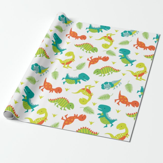 Presente Papel de embrulhamento de dinossauro de bebê bonit (Desenrolado)