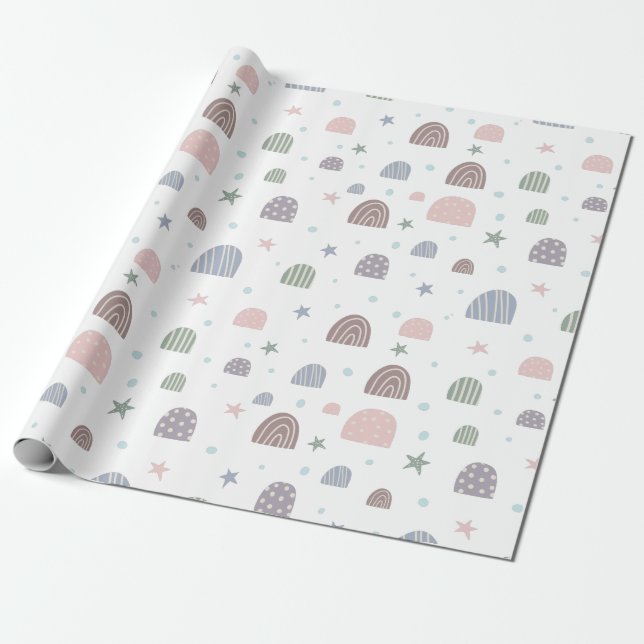 Presente papel de embrulhamento de estrelas do arco-íris mo (Desenrolado)