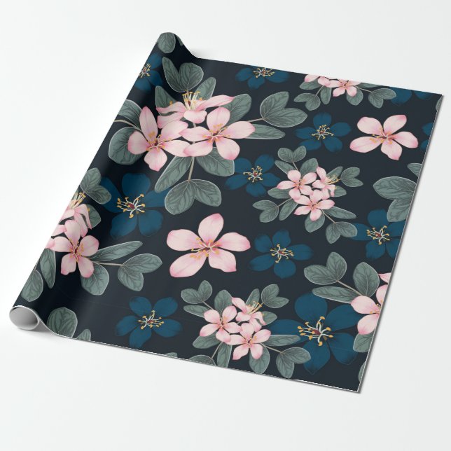 Presente Papel de embrulhamento de flores cor-de-rosa-Daîne (Desenrolado)