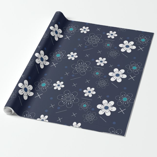 Presente papel de embrulhamento de flores de inverno à meia (Desenrolado)
