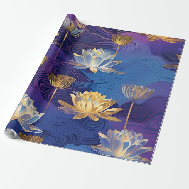 Presente papel de embrulhamento de flores de lótus (Desenrolado)