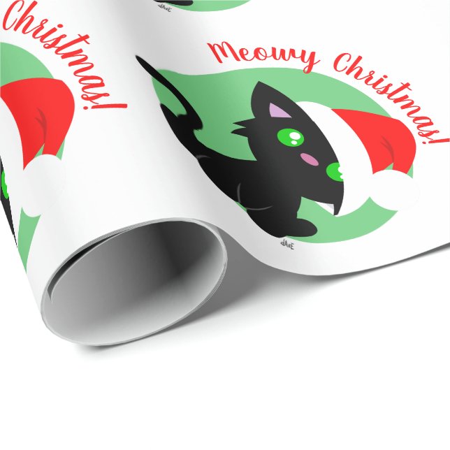 Presente Papel de embrulhamento de Gatinho de Natal preto (Ponta do rolo)