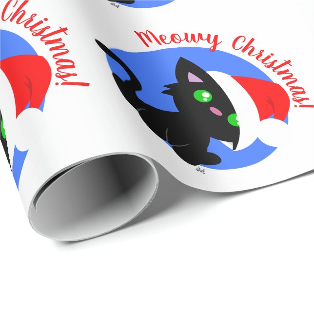 Presente Papel de embrulhamento de Gatinho de Natal preto (Ponta do rolo)