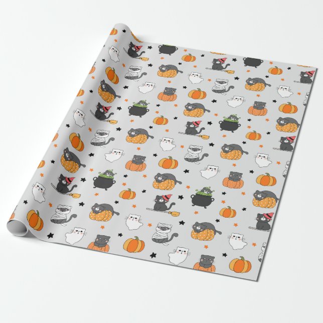 Presente Papel de embrulhamento de gatos do Halloween (Desenrolado)