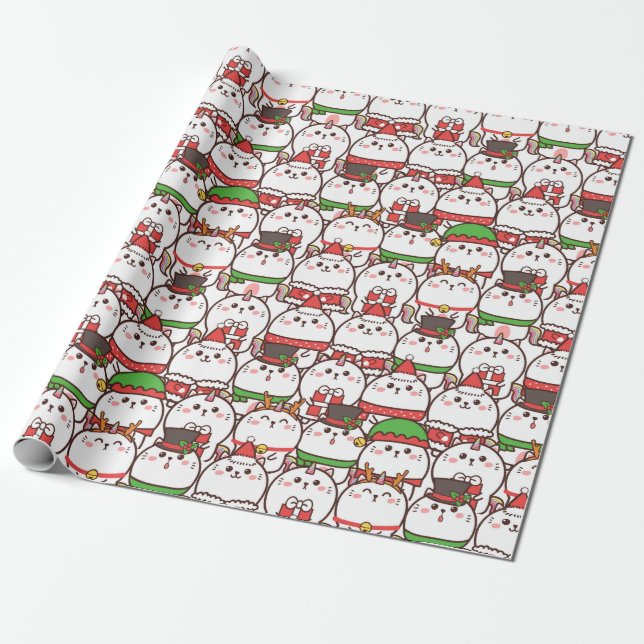 Presente Papel de embrulhamento de gatos natalinos (Desenrolado)