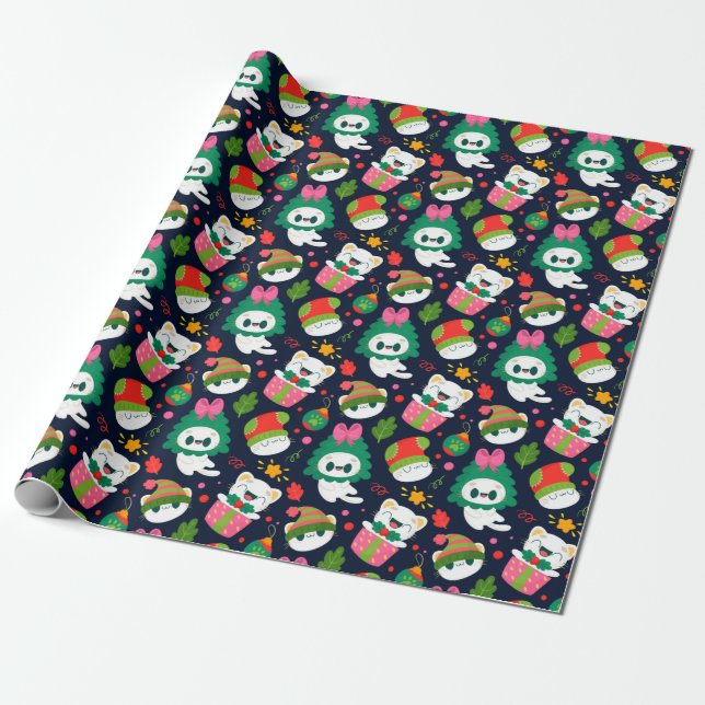 Presente Papel de embrulhamento de gatos natalinos (Desenrolado)