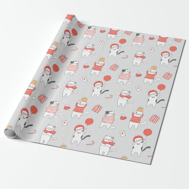 Presente Papel de embrulhamento de gatos natalinos (Desenrolado)