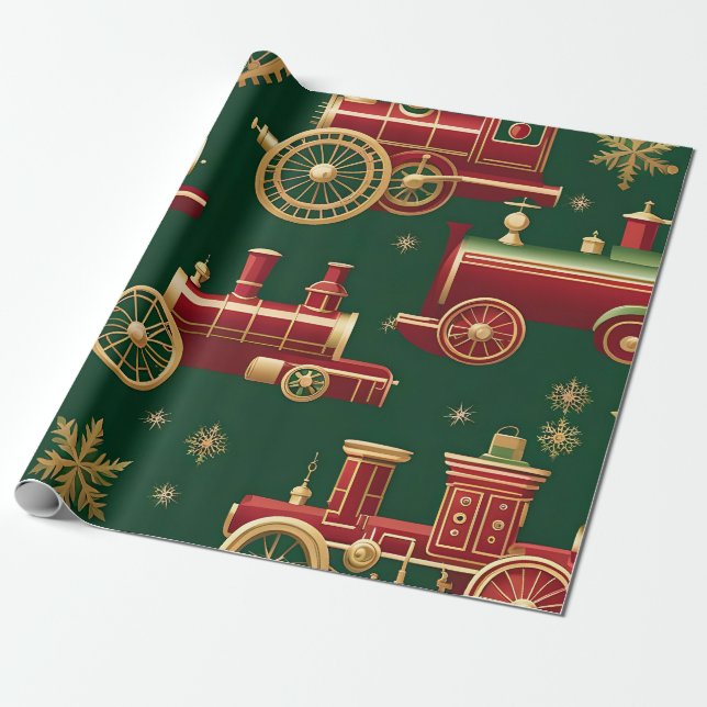 Presente papel de embrulhamento de locomotivas de christmas (Desenrolado)