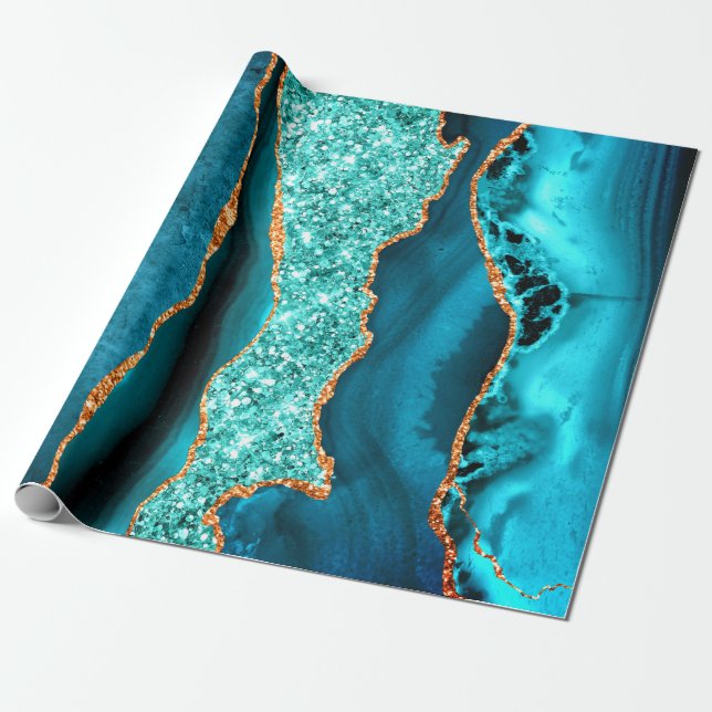 Presente Papel de embrulhamento de mármore azul-brilhante D (Desenrolado)