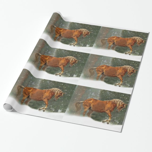 Presente Papel de embrulhamento de Natal para cavalos e nev (Desenrolado)