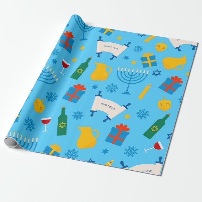 Presente Papel de embrulhamento de padrão de Hanukkah bonit (Desenrolado)