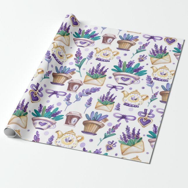 Presente Papel de embrulhamento de padrões de lavanda (Desenrolado)