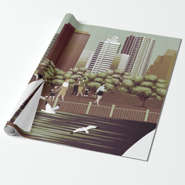 Presente Papel de embrulhamento de paisagem urbana (Desenrolado)